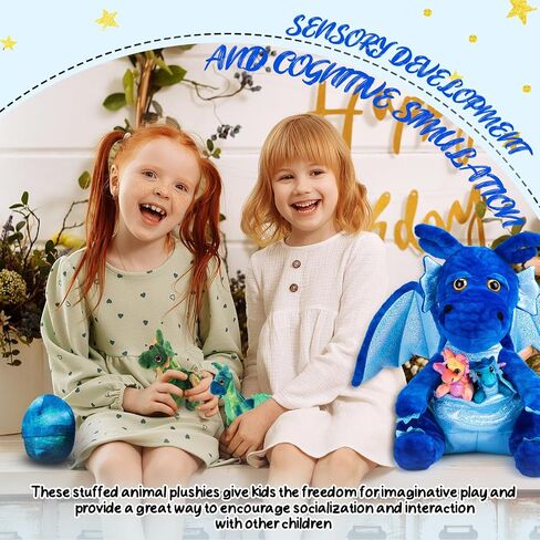 7 PCS Dragon Plush Toys مجموعة 15.75 "Mom Dragon Mom كبيرة محشو بالحيوان مع 4 أطفال لطيفين وبيض في بطن الأم للأطفال عيد ميلاد عيد ميلاد الجوائز (الأخضر) in Kuwait