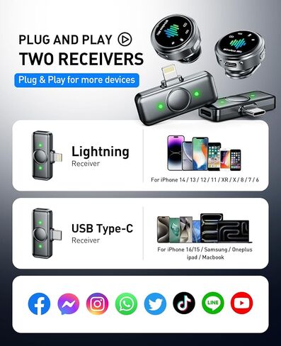 ميكروفون صغير لجهاز iPhone: ميكروفون Lavalier لاسلكي لنظام Android - ميكروفون ذو مشبك مغناطيسي لإلغاء الضوضاء - تسجيل مدونات فيديو وفيديو احترافي لمنشئي المحتوى in Saudi Arabia