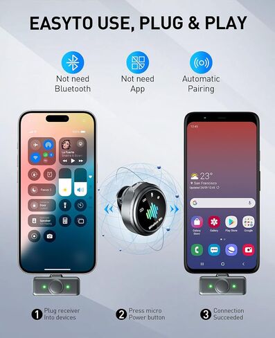 ميكروفون صغير لجهاز iPhone: ميكروفون Lavalier لاسلكي لنظام Android - ميكروفون ذو مشبك مغناطيسي لإلغاء الضوضاء - تسجيل مدونات فيديو وفيديو احترافي لمنشئي المحتوى in Saudi Arabia