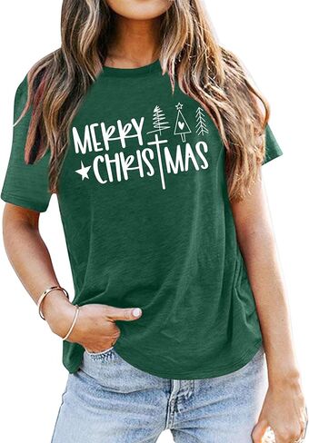 Christmas Shirts Women Funny Merry Christmas Lights Graphic Tees Xmas Tree T-Shirt Holiday Tops in Kuwait