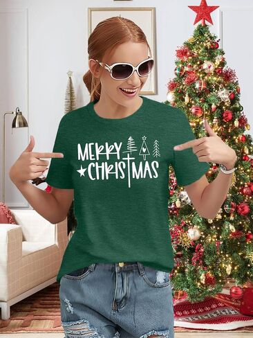 Christmas Shirts Women Funny Merry Christmas Lights Graphic Tees Xmas Tree T-Shirt Holiday Tops in Kuwait