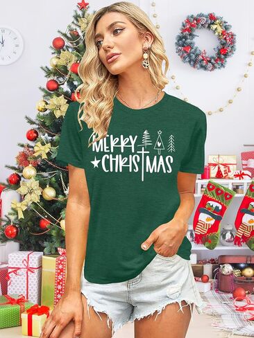 Christmas Shirts Women Funny Merry Christmas Lights Graphic Tees Xmas Tree T-Shirt Holiday Tops in Kuwait