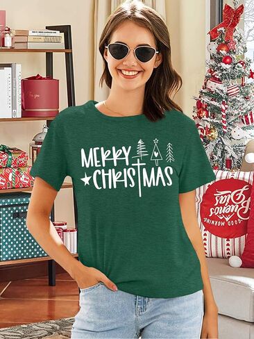 Christmas Shirts Women Funny Merry Christmas Lights Graphic Tees Xmas Tree T-Shirt Holiday Tops in Kuwait