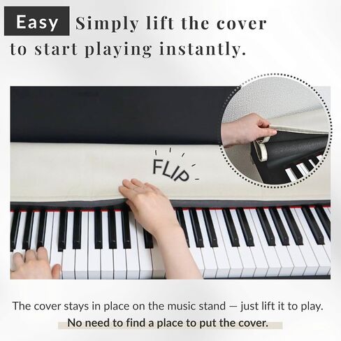 [Mifamire Music] PiuColor Digital Piano Keyboard Cover for 88 Keys, Washable & Dustproof, Blends with Your Room, Music Stand Compatible, Japanese Design (Smoky Black) in Saudi Arabia