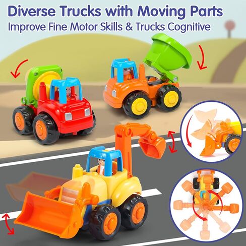 HOLA Toys for 1 2 3 Year Old Boy Birthday Gift - 3 PCS Friction-Powered Trucks Toddler Boy Toy, Sweeper Truck Toddler Toys 1-2 Early Educational Baby Christmas Birthday Stuffer in Saudi Arabia