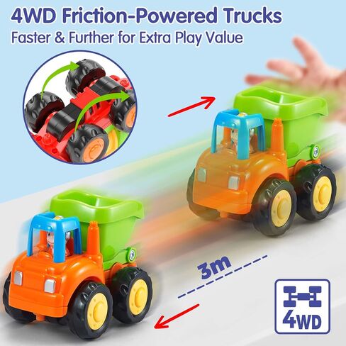 HOLA Toys for 1 2 3 Year Old Boy Birthday Gift - 3 PCS Friction-Powered Trucks Toddler Boy Toy, Sweeper Truck Toddler Toys 1-2 Early Educational Baby Christmas Birthday Stuffer in Saudi Arabia