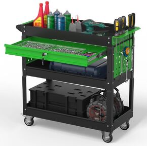 3 Tier Rolling Tool Cart on Wheels, 550 LBS Tool Cart with Drawers，Heavy Duty Utility Cart with Pegboard and Hook，Mechanic Tool Storage Cart for Garage, Warehouse and Repair Shop(Dark Blue) in Saudi Arabia