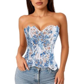 Lacework Corset Top for Women Sexy Textured Sheer Floral Lace Bustier Cincher Lace-up Corset Halloween Overbust Top in Saudi Arabia