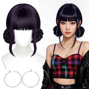 Probeauty Girls Purple Braided Wig with Necklace Sticker, Long Braids Ponytail Wigs for Kids Anime Halloween Cosplay Costume Party with Wig Cap in Kuwait