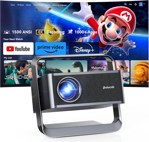 Smart Projector 1080p 4K دعم مع WiFi 6 و 2-Way Bluetooth 1500ansi Auto Keystone Focus Mini Projectors Home Theater Movie Outdoor Portable Projector (Black) in Kuwait