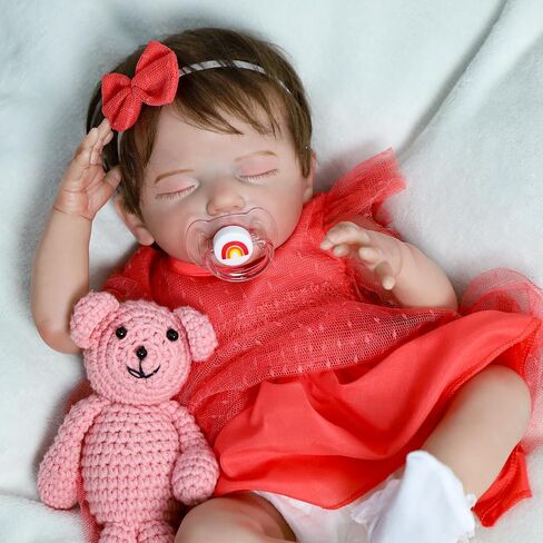 SCOM Lifelike Reborn Baby Doll with Feeding Set - 20 Inch Realistic Newborn Sleeping Girl, Handmade Soft Cloth Body & Vinyl, for Kids 3+ Years,Toddler Educational Companionship Toy in Saudi Arabia