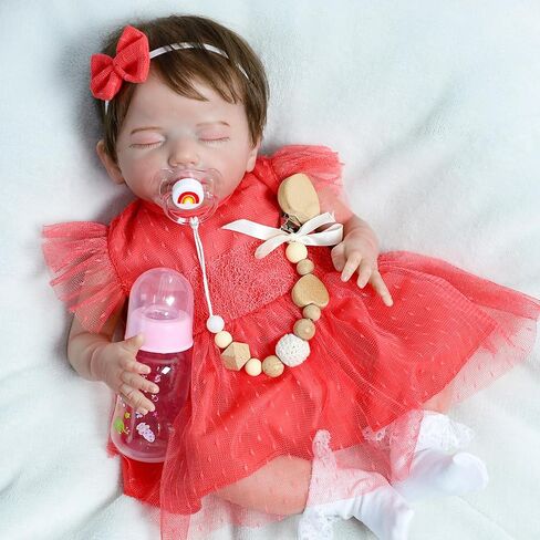 SCOM Lifelike Reborn Baby Doll with Feeding Set - 20 Inch Realistic Newborn Sleeping Girl, Handmade Soft Cloth Body & Vinyl, for Kids 3+ Years,Toddler Educational Companionship Toy in Saudi Arabia