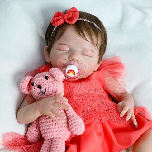 SCOM Lifelike Reborn Baby Doll with Feeding Set - 20 Inch Realistic Newborn Sleeping Girl, Handmade Soft Cloth Body & Vinyl, for Kids 3+ Years,Toddler Educational Companionship Toy in Saudi Arabia