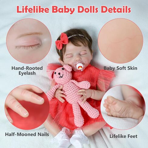 SCOM Lifelike Reborn Baby Doll with Feeding Set - 20 Inch Realistic Newborn Sleeping Girl, Handmade Soft Cloth Body & Vinyl, for Kids 3+ Years,Toddler Educational Companionship Toy in Saudi Arabia