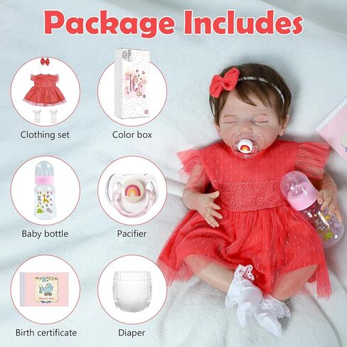 SCOM Lifelike Reborn Baby Doll with Feeding Set - 20 Inch Realistic Newborn Sleeping Girl, Handmade Soft Cloth Body & Vinyl, for Kids 3+ Years,Toddler Educational Companionship Toy in Saudi Arabia