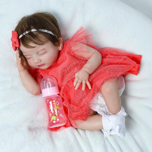 SCOM Lifelike Reborn Baby Doll with Feeding Set - 20 Inch Realistic Newborn Sleeping Girl, Handmade Soft Cloth Body & Vinyl, for Kids 3+ Years,Toddler Educational Companionship Toy in Saudi Arabia