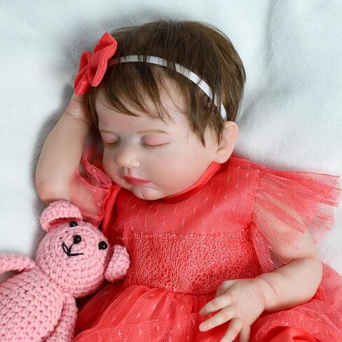 SCOM Lifelike Reborn Baby Doll with Feeding Set - 20 Inch Realistic Newborn Sleeping Girl, Handmade Soft Cloth Body & Vinyl, for Kids 3+ Years,Toddler Educational Companionship Toy in Saudi Arabia