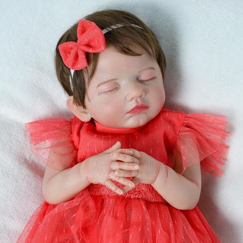 SCOM Lifelike Reborn Baby Doll with Feeding Set - 20 Inch Realistic Newborn Sleeping Girl, Handmade Soft Cloth Body & Vinyl, for Kids 3+ Years,Toddler Educational Companionship Toy in Saudi Arabia