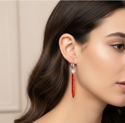 THJEW الطبيعية الحقيقية عمود عمودي شريط حجر الفيروز الأقراط، بسيطة أنيقة طويلة واحدة الأحجار الكريمة الكوارتز الكريستال حجر الغربي بيان تتدلى الأقراط المتدلية للنساء الفتيات in Kuwait