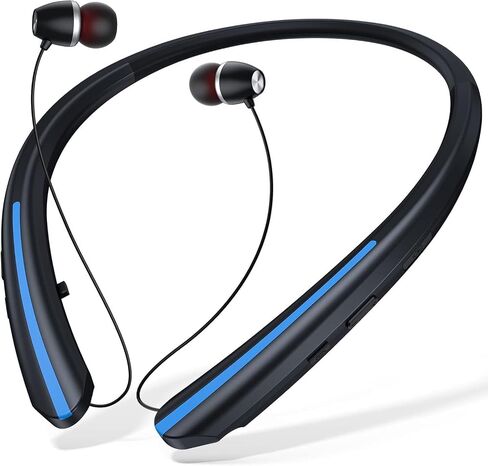 Bluetooth Headphones Wireless Neckband Bluetooth Earphones Auto Retractable Earbuds with 24H Playtime,Sports Waterproof Earphone,Noise Cancelling with Mic for Running Workout,White-Black in Saudi Arabia