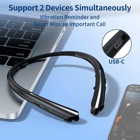 Bluetooth Headphones Wireless Neckband Bluetooth Earphones Auto Retractable Earbuds with 24H Playtime,Sports Waterproof Earphone,Noise Cancelling with Mic for Running Workout,White-Black in Saudi Arabia
