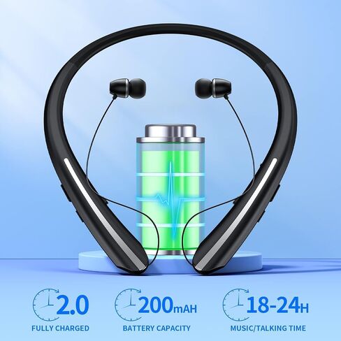 Bluetooth Headphones Wireless Neckband Bluetooth Earphones Auto Retractable Earbuds with 24H Playtime,Sports Waterproof Earphone,Noise Cancelling with Mic for Running Workout,White-Black in Saudi Arabia