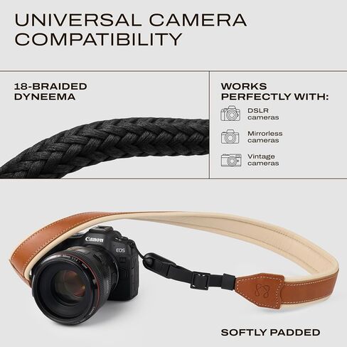 حزام كاميرا جلد كلاسيكي مع إطلاق سريع، قابل للتكوين كحبال، حزام كتف لكاميرا DSLR SLR قابل للتعديل للرقبة للمصورين، كلاسيكي/أسود in Kuwait