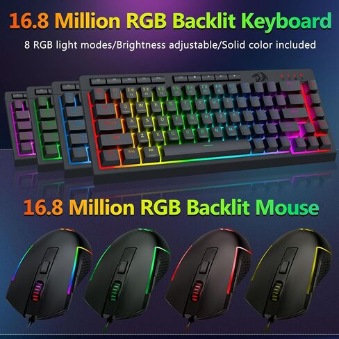 مجموعة لوحة مفاتيح وماوس سلكية للألعاب من Redragon، بإضاءة خلفية RGB، لوحة مفاتيح ماكرو مدمجة 26 مفتاحًا مضادة للظلال بنسبة 60% + ماوس ضوئي قابل للبرمجة بدقة 8000 نقطة في البوصة مع برنامج للكمبيوتر المحمول in Kuwait