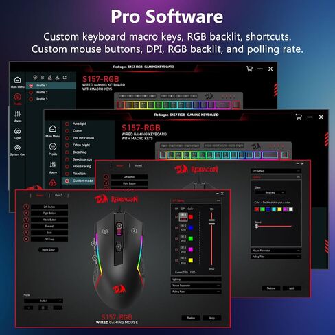 مجموعة لوحة مفاتيح وماوس سلكية للألعاب من Redragon، بإضاءة خلفية RGB، لوحة مفاتيح ماكرو مدمجة 26 مفتاحًا مضادة للظلال بنسبة 60% + ماوس ضوئي قابل للبرمجة بدقة 8000 نقطة في البوصة مع برنامج للكمبيوتر المحمول in Kuwait