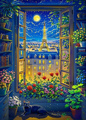 Jigsaw Puzzle 1000 Piece for Adults, Cat in New York, Colorful Challenging Art Puzzle for Woman and Cat Lovers, Poster Included in Saudi Arabia