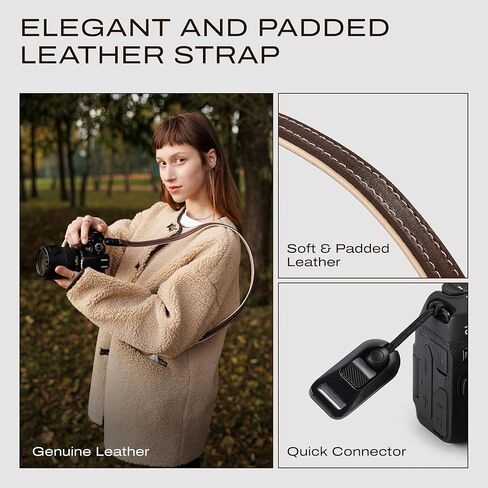 حزام كاميرا جلدي نحيف مع إطلاق سريع، حزام كتف للكاميرا قابل للتعديل للرقبة DSLR SLR متوافق مع جميع العلامات التجارية للكاميرات، كلاسيكي/أسمر in Kuwait