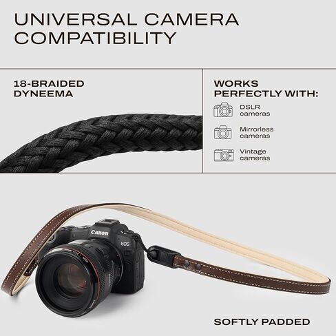 حزام كاميرا جلدي نحيف مع إطلاق سريع، حزام كتف للكاميرا قابل للتعديل للرقبة DSLR SLR متوافق مع جميع العلامات التجارية للكاميرات، كلاسيكي/أسمر in Kuwait