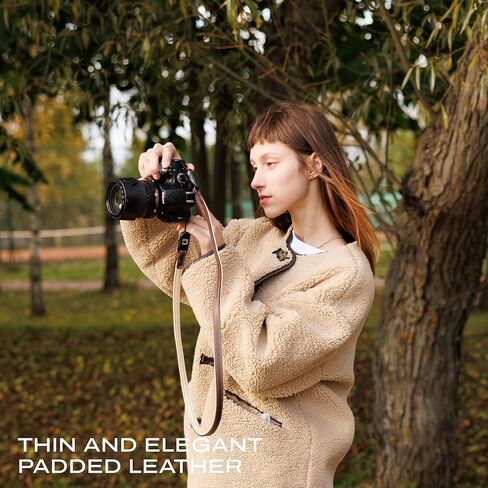 حزام كاميرا جلدي نحيف مع إطلاق سريع، حزام كتف للكاميرا قابل للتعديل للرقبة DSLR SLR متوافق مع جميع العلامات التجارية للكاميرات، كلاسيكي/أسمر in Kuwait