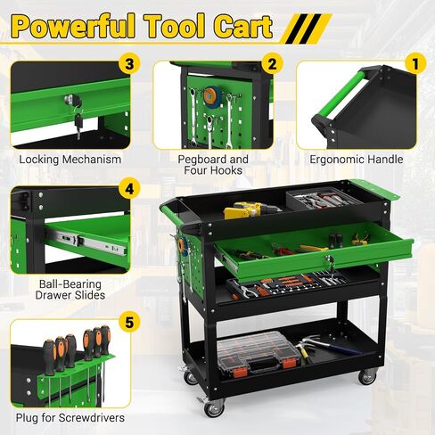 3 Tier Rolling Tool Cart on Wheels, 550 LBS Tool Cart with Drawers，Heavy Duty Utility Cart with Pegboard and Hook，Mechanic Tool Storage Cart for Garage, Warehouse and Repair Shop(Dark Blue) in Saudi Arabia