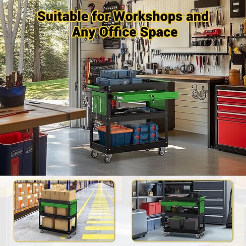 3 Tier Rolling Tool Cart on Wheels, 550 LBS Tool Cart with Drawers，Heavy Duty Utility Cart with Pegboard and Hook，Mechanic Tool Storage Cart for Garage, Warehouse and Repair Shop(Dark Blue) in Saudi Arabia