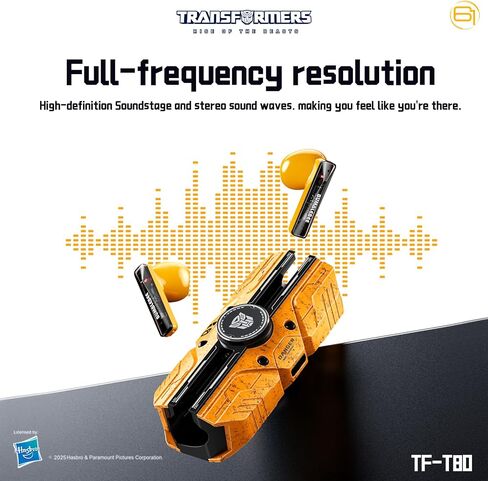 سماعات أذن لاسلكية بتقنية البلوتوث TF-T80 من ترانسفورمرز مع خاصية إلغاء الضوضاء داخل الأذن، كول هاي فاي عالي الدقة للمكالمات، أوضاع مزدوجة، ألعاب الموسيقى الرياضية، سماعات أذن طويلة التحمل - أصفر بامبليبي in Kuwait