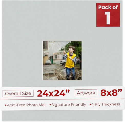 ملصق Palooza مقاس 24 × 24 مشطوف مقطوع للصور مقاس 8 × 8 - فتحة لوحة بساط صور على شكل مربع أبيض مسبق القطع - غير لامع خالٍ من الأحماض لحماية صورك - قطع مشطوف للصور العائلية، حزمة من لوحة واحدة in Kuwait