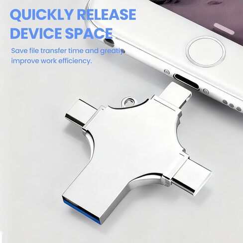 محرك أقراص فلاش USB 4 في 1 سعة 64 جيجابايت - محرك إبهام عالي السرعة مزود بمنفذ USB 3.0، ومنفذ من النوع C، ومنفذ إضاءة، لحفظ الصور/الفيديو/البيانات in Kuwait