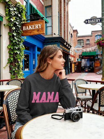 Mama Sweatshirt Mom Sequin Letter Print Long Sleeve Shirts Mother's Day Autumn Casual Pullover Tops in Saudi Arabia