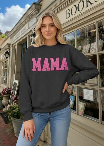 Mama Sweatshirt Mom Sequin Letter Print Long Sleeve Shirts Mother's Day Autumn Casual Pullover Tops in Saudi Arabia