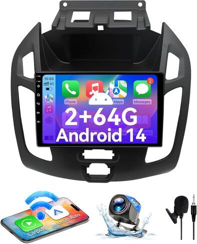 راديو سيارة Android 14 متوافق مع Ford Transit Connect 2014-2018، ستيريو سيارة بشاشة تعمل باللمس مقاس 9 بوصة مع Carplay لاسلكي Android Auto، مستقبل الوسائط المتعددة مع GPS Bluetooth وكاميرا احتياطية in Kuwait
