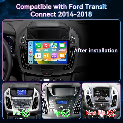 راديو سيارة Android 14 متوافق مع Ford Transit Connect 2014-2018، ستيريو سيارة بشاشة تعمل باللمس مقاس 9 بوصة مع Carplay لاسلكي Android Auto، مستقبل الوسائط المتعددة مع GPS Bluetooth وكاميرا احتياطية in Kuwait