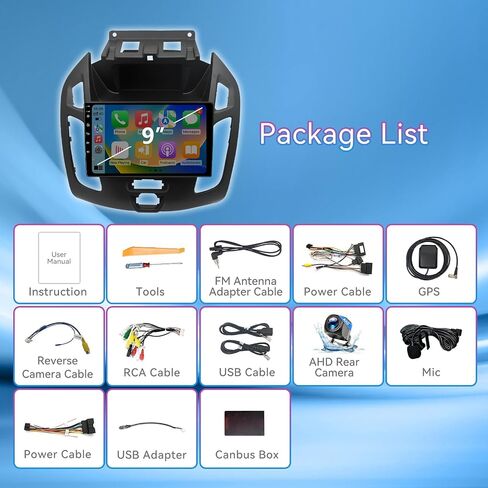 راديو سيارة Android 14 متوافق مع Ford Transit Connect 2014-2018، ستيريو سيارة بشاشة تعمل باللمس مقاس 9 بوصة مع Carplay لاسلكي Android Auto، مستقبل الوسائط المتعددة مع GPS Bluetooth وكاميرا احتياطية in Kuwait