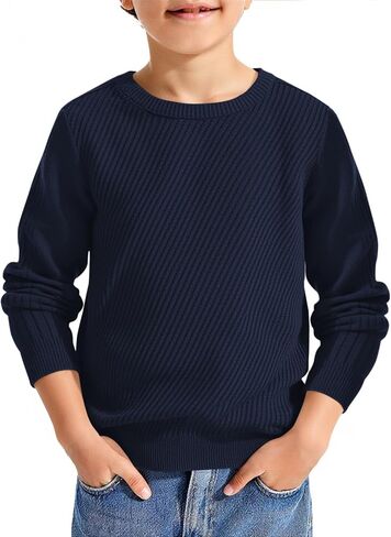 Haloumoning Boys Texture Sweater Kids Crewneck Long Sleeve Knit Pullover Sweater Fall Winter Clothes 5-14 Years in Saudi Arabia