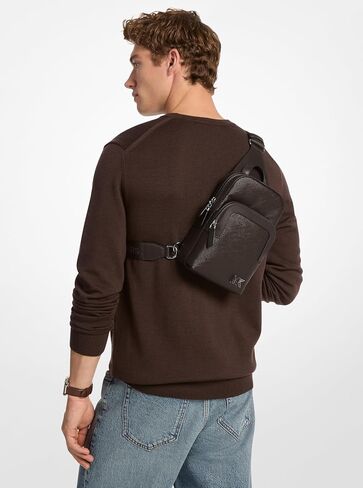 Michael Kors Edison Medious Double Zip Sling Pack ، Hardware Black/Black in Saudi Arabia