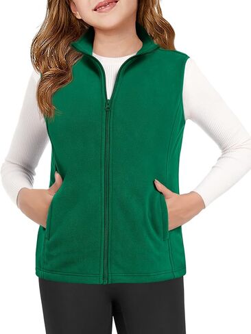 Haloumoning Girls Polar Fleece Zipper Step Kids Solyveless Stand Stack Jacket مع جيوب من 5 إلى 14 عامًا in Saudi Arabia