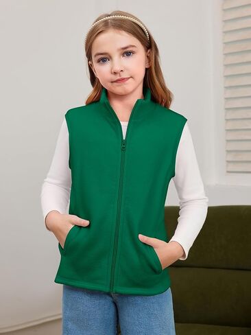 Haloumoning Girls Polar Fleece Zipper Step Kids Solyveless Stand Stack Jacket مع جيوب من 5 إلى 14 عامًا in Saudi Arabia