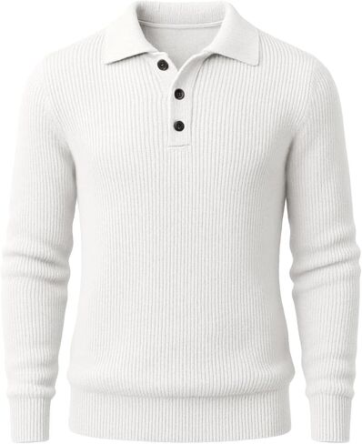 Runcati Mens Long Sleeve Polo Sweater Knit Polos V Neck Casual Dress Button Collared Pullover Sweaters in Saudi Arabia