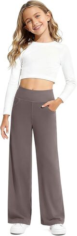 G4Free EverGoing Girls Wide Leg Pants High Waisted Soft Stretchy Sweatpants with Pockets 6-12 Years School Sport in Saudi Arabia