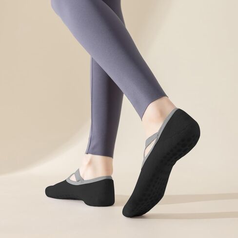 2 Pairs Yoga Socks for Women Non-Slip Grips & Straps, Ideal for Pilates, Ballet, Dance, Barefoot Workout in Saudi Arabia
